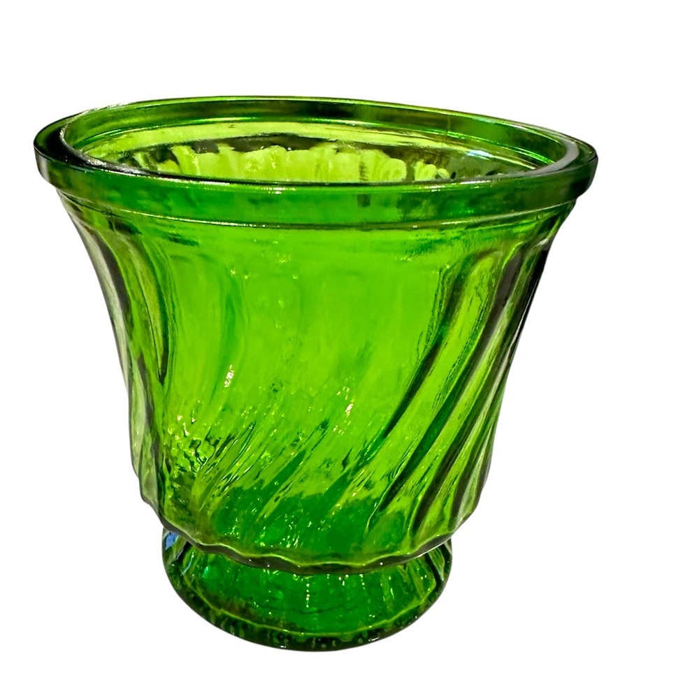 Green Swirl Glass Vase Emerald Green Depression Glass Planters Vase Bowls Pot